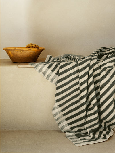 Olive Green Pembroke Stripe Cotton Towels - alternate image