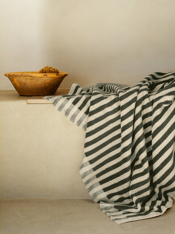 Olive Green Pembroke Stripe Cotton Towels - Piglet in Bed US