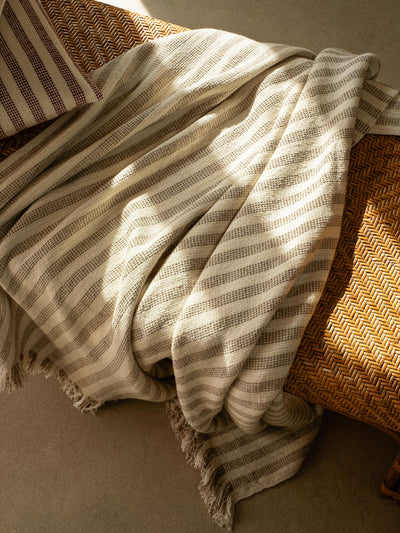 Oatmeal Pembroke Stripe Wool Throw - alternate image