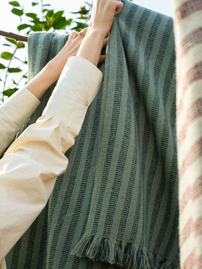 Pine Green Pembroke Stripe Wool Throw