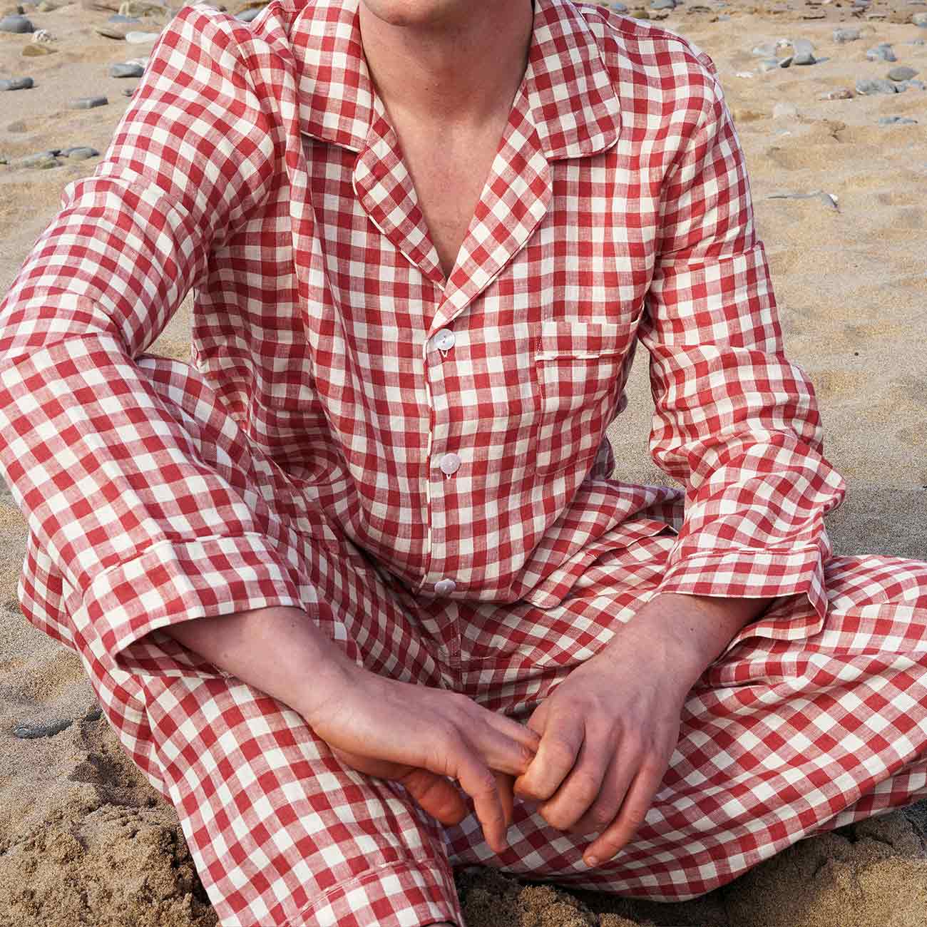 Mineral Red Gingham Linen Pajamas