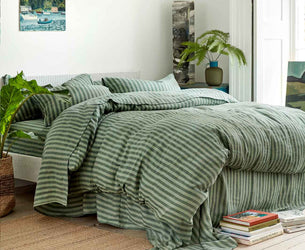 Pine Green Stripe Linen Duvet Cover