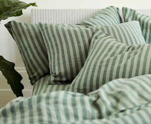 Pine Green Stripe Linen Pillowcases (Pair)