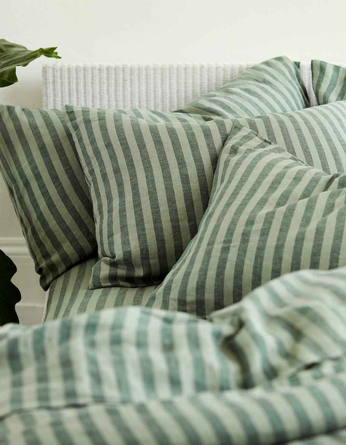 Pine Green Stripe Linen Pillowcases (Pair)