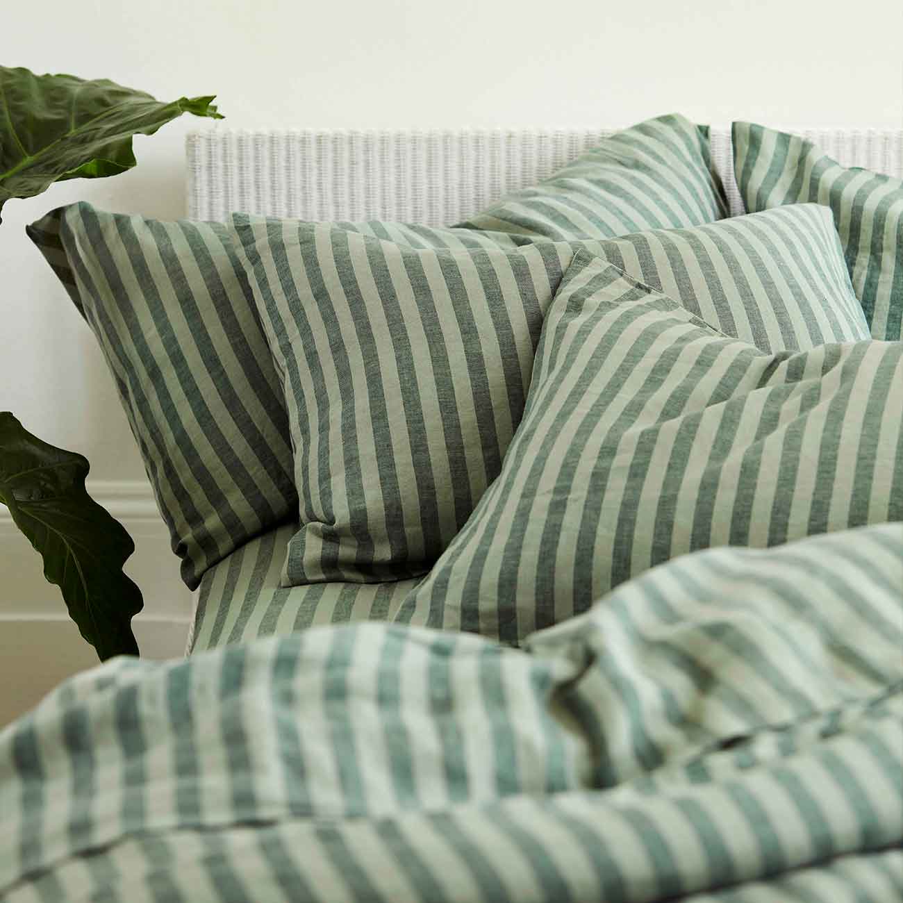 Pine Green Pembroke Stripe Linen Blend Pillowcase (Std, Pair)