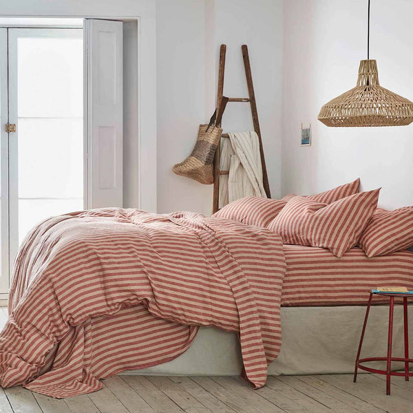 Sandstone Red Stripe Linen Flat Sheet