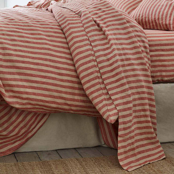 Sandstone Red Stripe Linen Flat Sheet