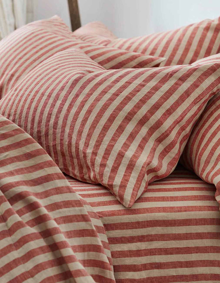 Sandstone Red Stripe Linen Pillowcases (Pair)