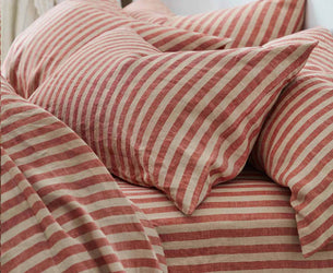 Sandstone Red Pembroke Stripe Linen Blend Pillowcase (Pair)