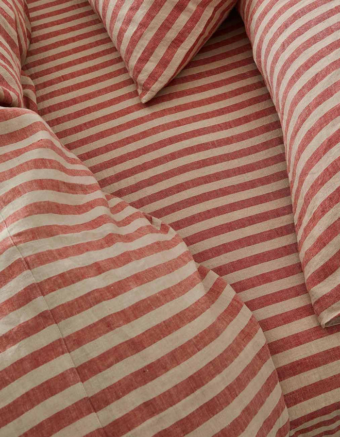 Sandstone Red Stripe Linen Fitted Sheet