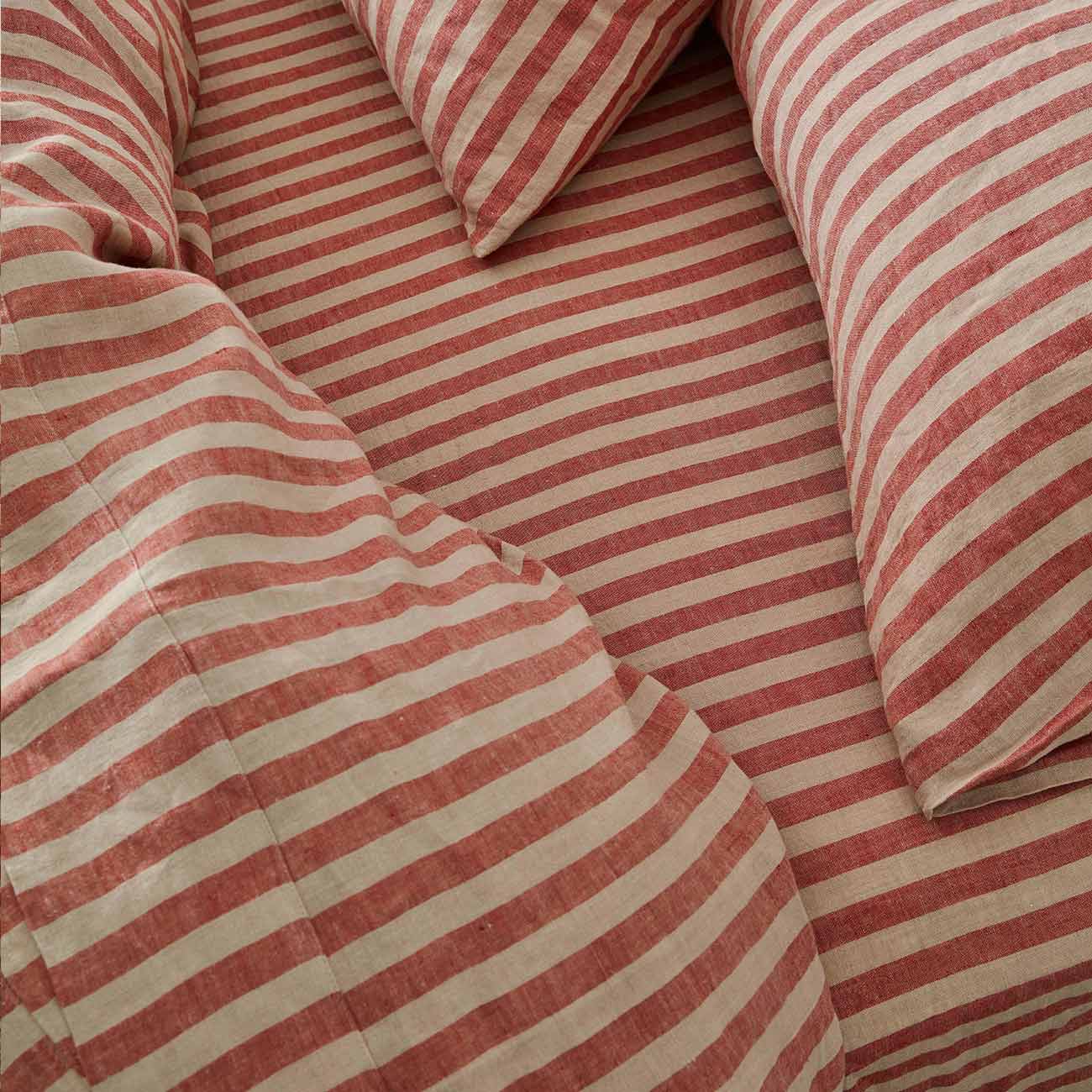 Sandstone Red Pembroke Stripe Linen Blend Fitted Sheet