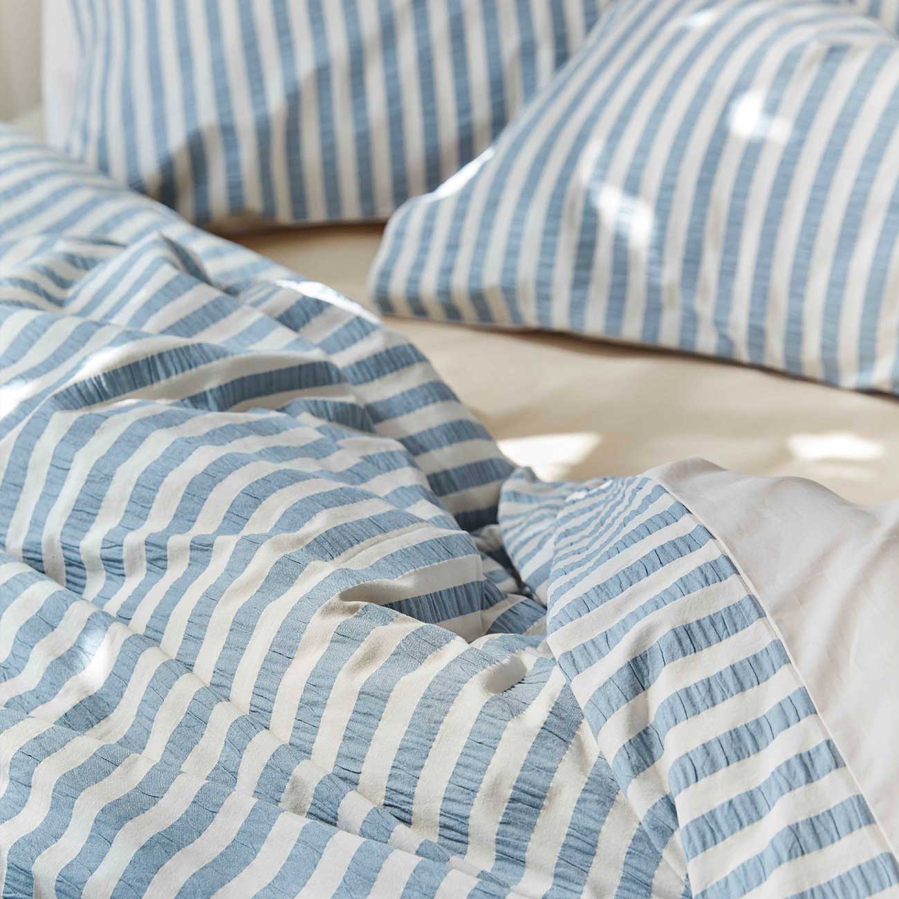Warm Blue Seersucker Stripe Cotton Duvet Cover