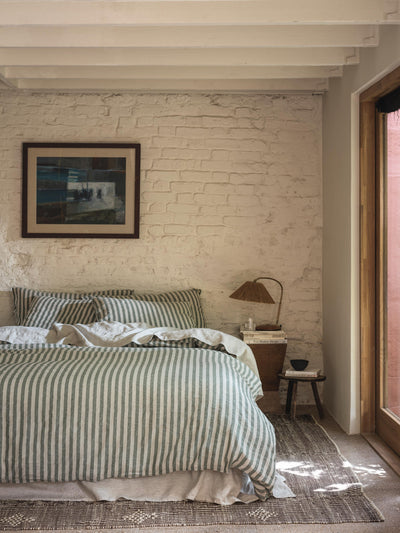 Fern Green Pembroke Stripe Linen Blend Duvet Cover - alternate image