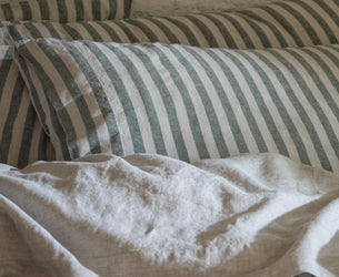 Fern Green Pembroke Stripe Linen Blend Pillowcase (Pair) - Piglet in Bed US
