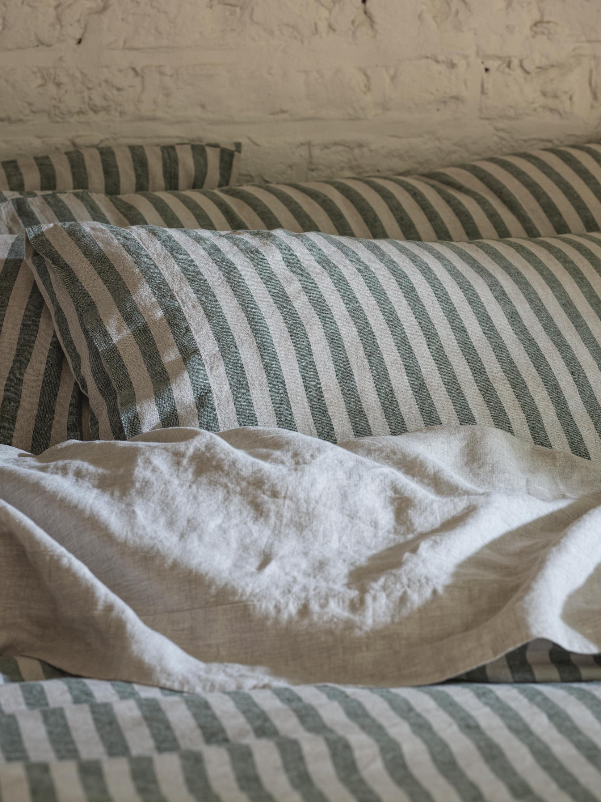 Fern Green Pembroke Stripe Linen Blend Pillowcase (Pair)