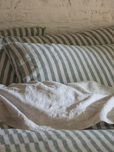 Fern Green Pembroke Stripe Linen Blend Pillowcase (Pair)