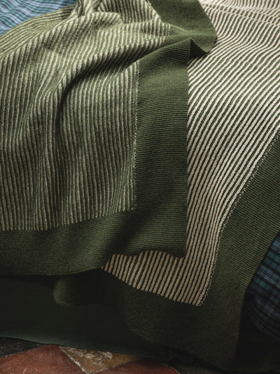 Cedar Green Striped Knitted Throw