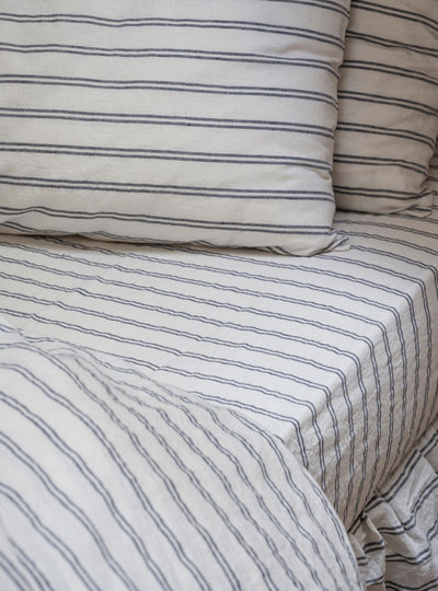Ivory Kemptown Stripe Linen Blend Fitted Sheet