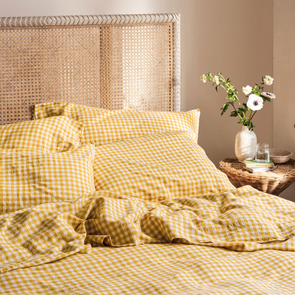 Honey Gingham Linen Queen Blend Pillowcase (Pair)