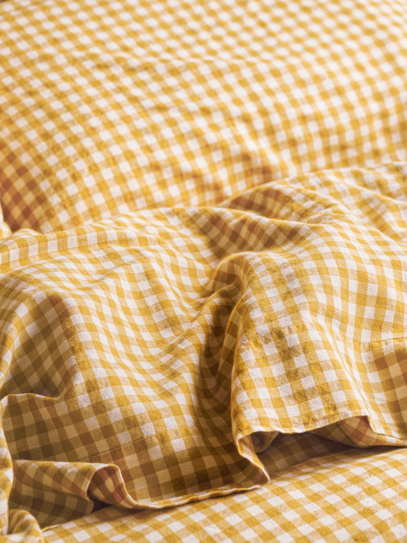 Honey Gingham Linen Blend Flat Sheet