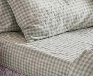 Sage Green Gingham Linen Blend Fitted Sheet