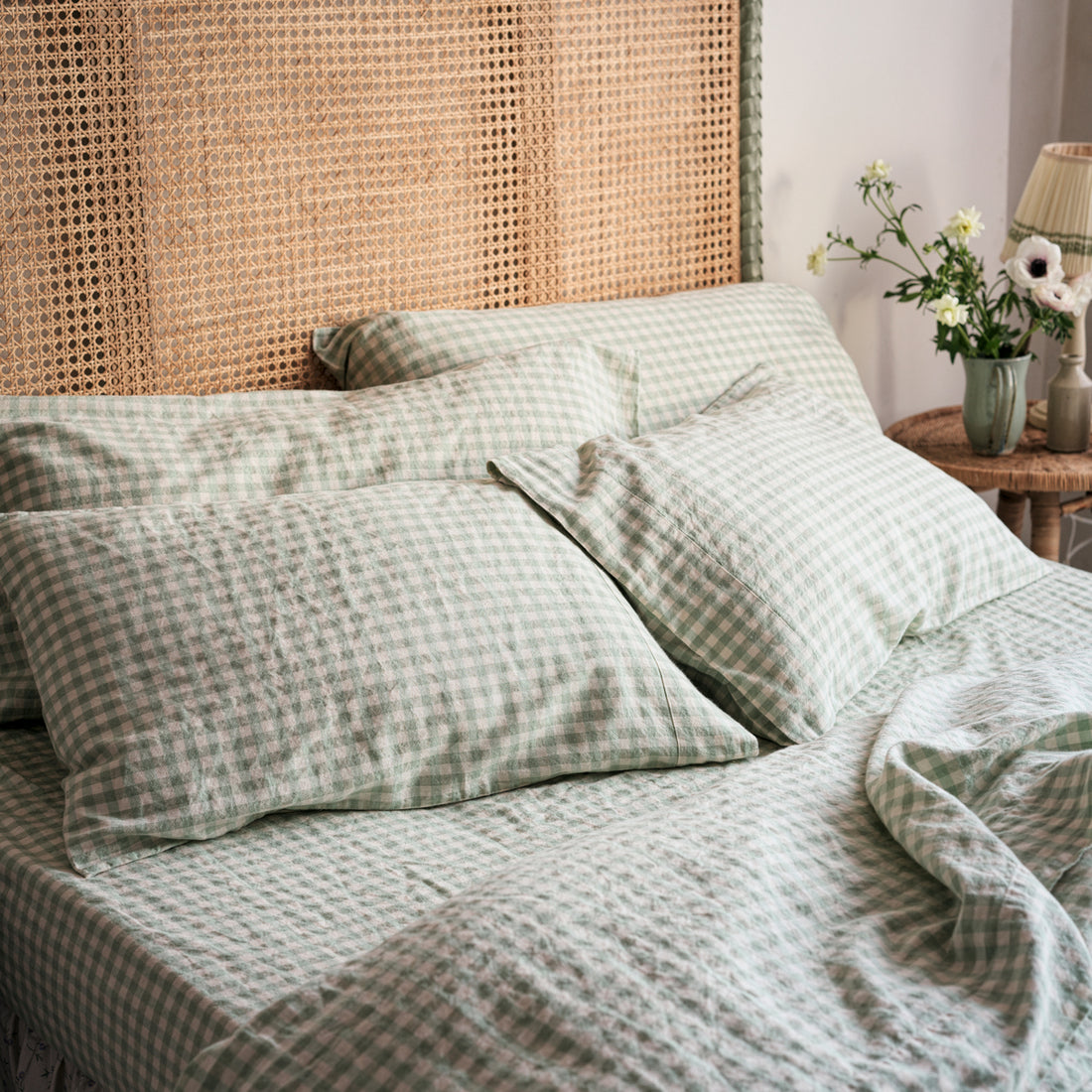 Sage Green Gingham Linen Blend Duvet Cover | Piglet in Bed US