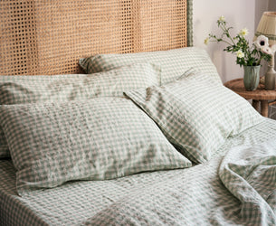 Sage Green Gingham Linen Blend Pillowcase (Pair)