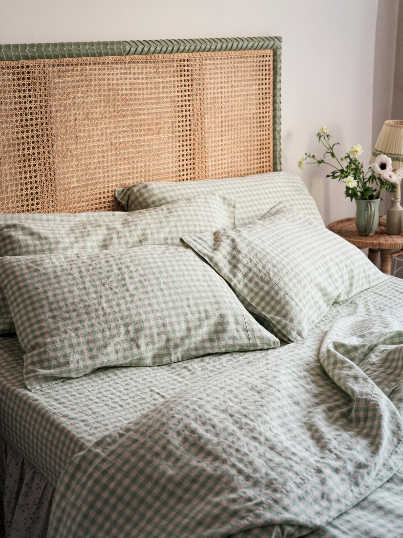 Sage Green Gingham Linen Blend Pillowcase (Pair)