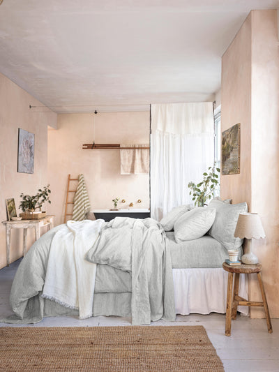 Gray Mini Stripe Linen Blend Duvet Cover - alternate image