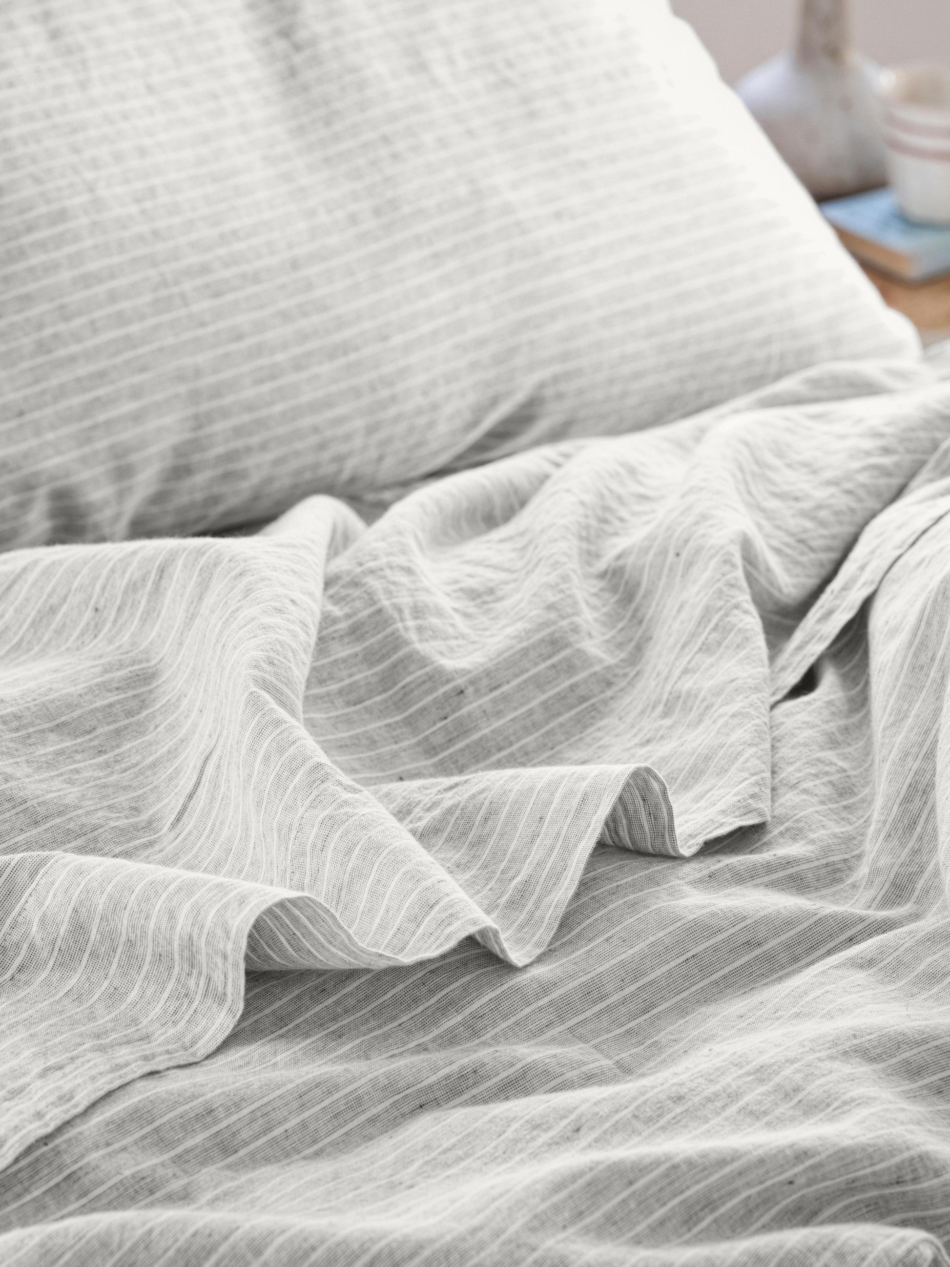 Gray Mini Stripe Linen Blend Flat Sheet