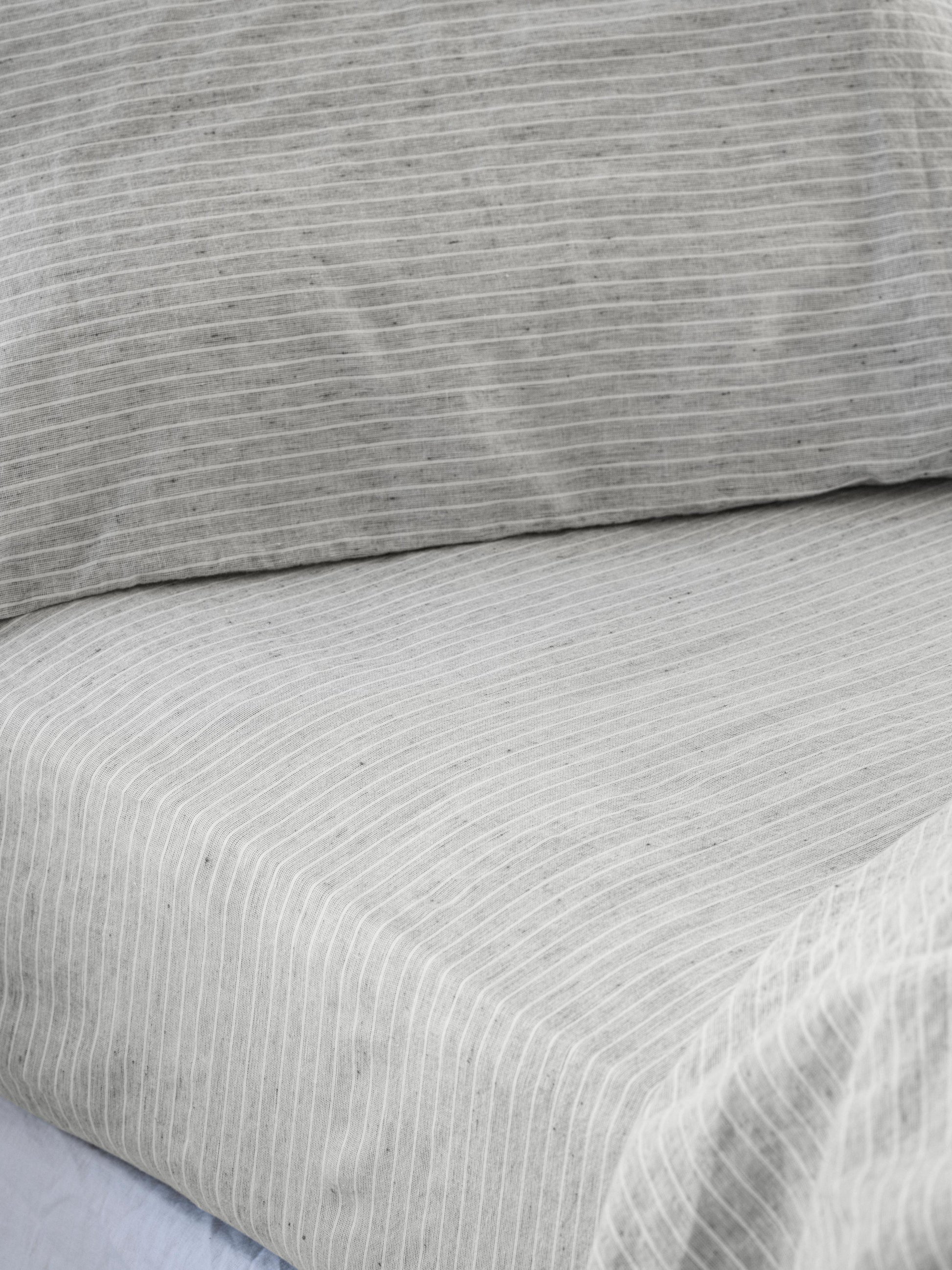 Gray Mini Stripe Linen Blend Fitted Sheet