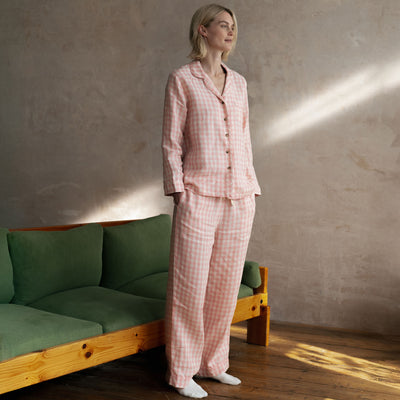 Pink Bloom Gingham Linen Pajama Set - alternate image