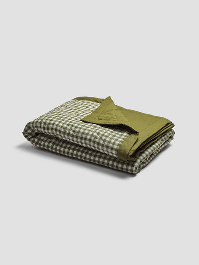 Botanical Green Gingham Linen Quilt - alternate image