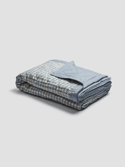 Warm Blue Gingham Linen Quilt - alternate image