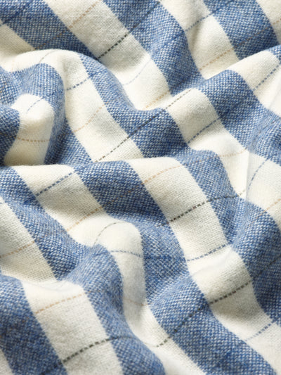 Warm Blue Checked Stripe Wool Blanket - alternate image