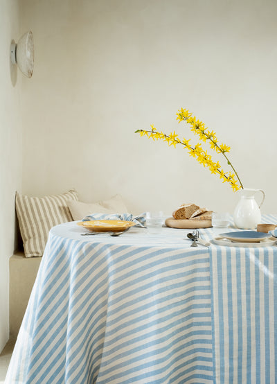 Coastal Blue Pembroke Stripe Linen Blend Tablecloth