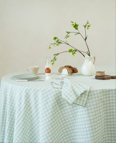 Sage Green Gingham Linen Blend Tablecloth