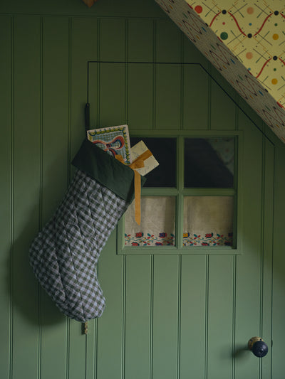 Fern Green & Dusk Blue Color Drenched Linen Blend Christmas Stocking - alternate image