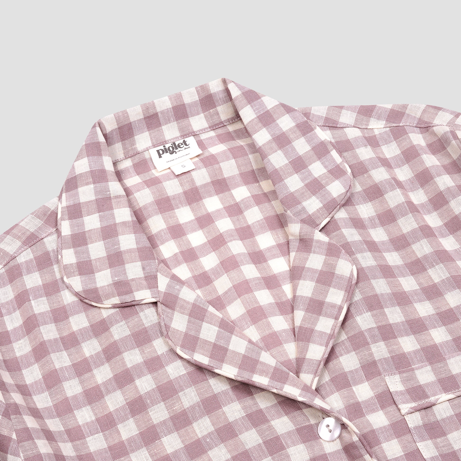 Elderberry Gingham Linen Women's Pajama Shirt | Piglet in Bed US