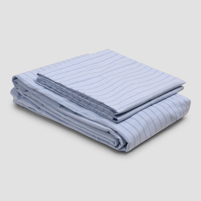 Pale Blue Favorite Shirt Stripe Cotton Sheet Set