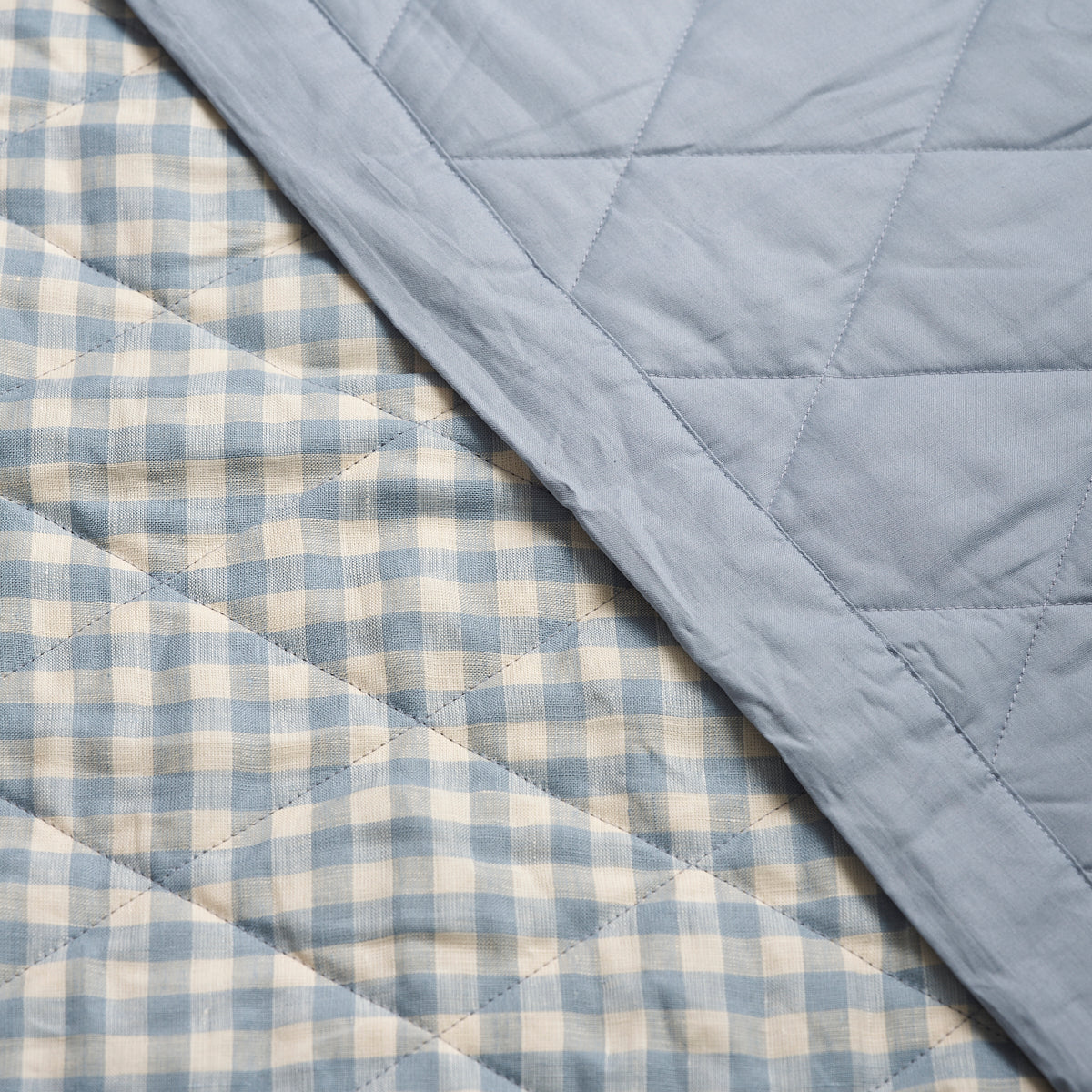 Piglet in Bed Warm Blue Gingham Wool Blanket