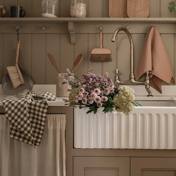 Warm Clay and Botanical Green Gingham Linen Tea Towels