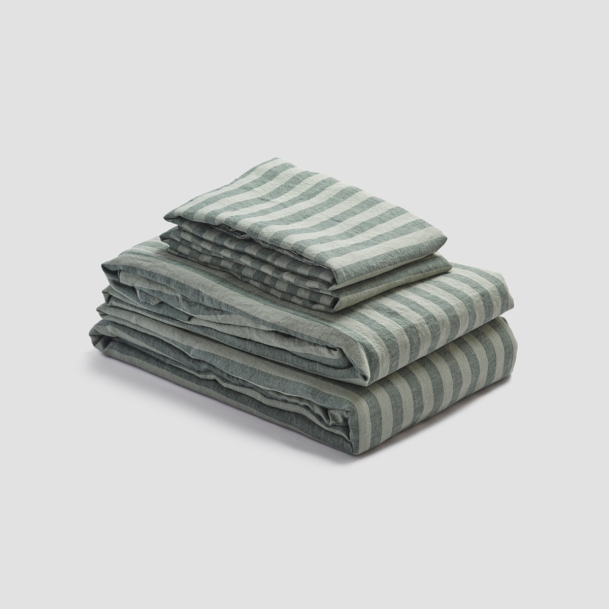 Pine Green Pembroke Stripe Linen Sheet Set (King Bed)