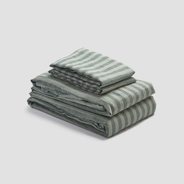 Pine Green Pembroke Stripe Linen Sheet Set