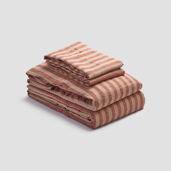 Sandstone Red Pembroke Stripe Linen Sheet Set