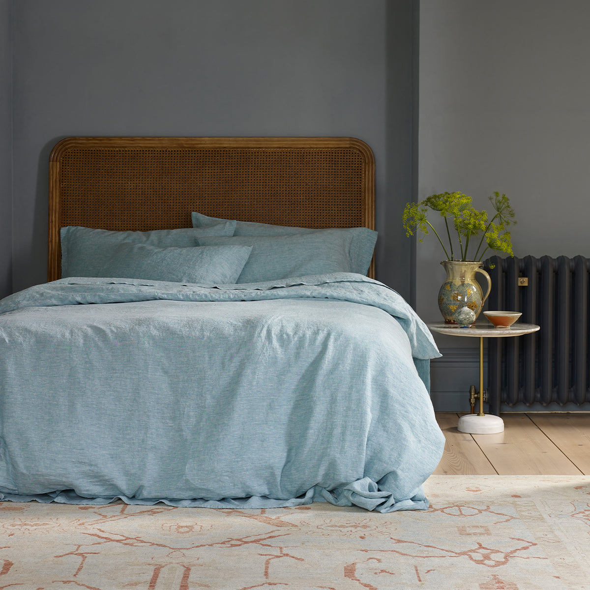 Wallace Cotton - Our Eucalyptus Duvet Set features a leafy print which  falls delicately down the bed in a gentle palette of greens, blues and  greys on crisp white organic cotton.