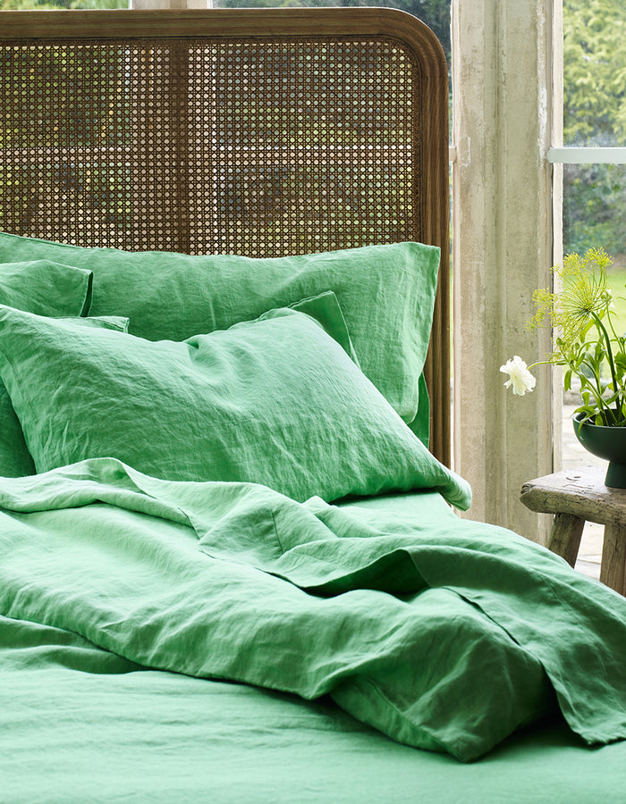 Ocean Green Plain Linen Pillowcases (Pair)