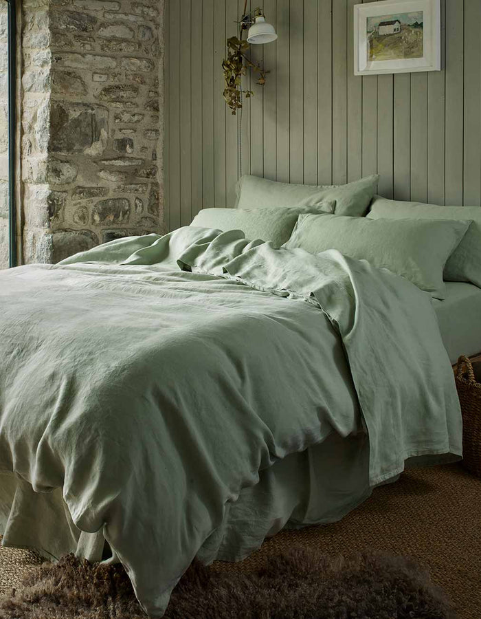 Sage Green Linen Duvet Cover - Piglet in Bed US