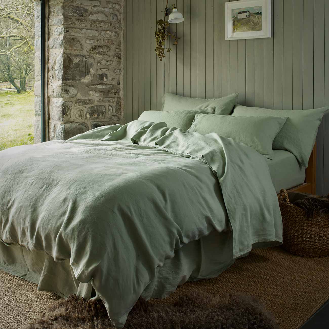 Green Linen Bedding