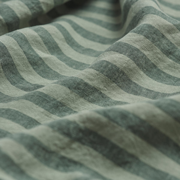 Pine Green Stripe Linen Flat Sheet Detail